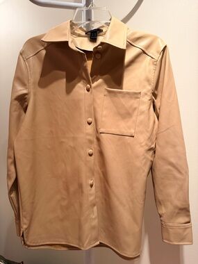 Women's Tan Faux-Leather Button-Up Shirt - Forever 21 size XS
